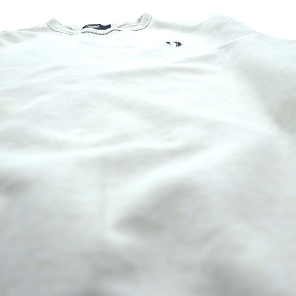 FRED PERRY 両V スウェット トレーナー S ホワイト ダメージ加工 ワンポイントロゴ M9315