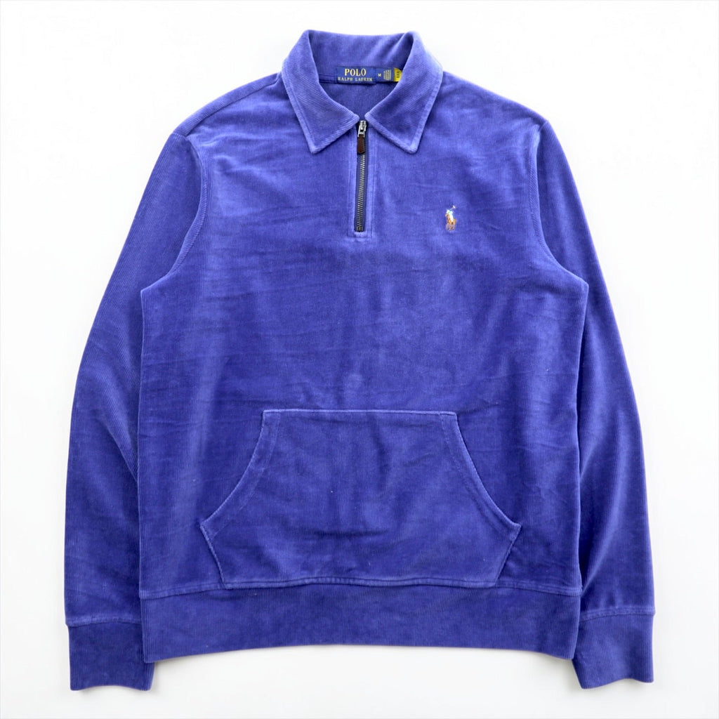 Polo Ralph Lauren ハーフジップ コーデュロイ スウェット トレーナー M ネイビー スモールポニー刺繍 フロント カンガルーポケット