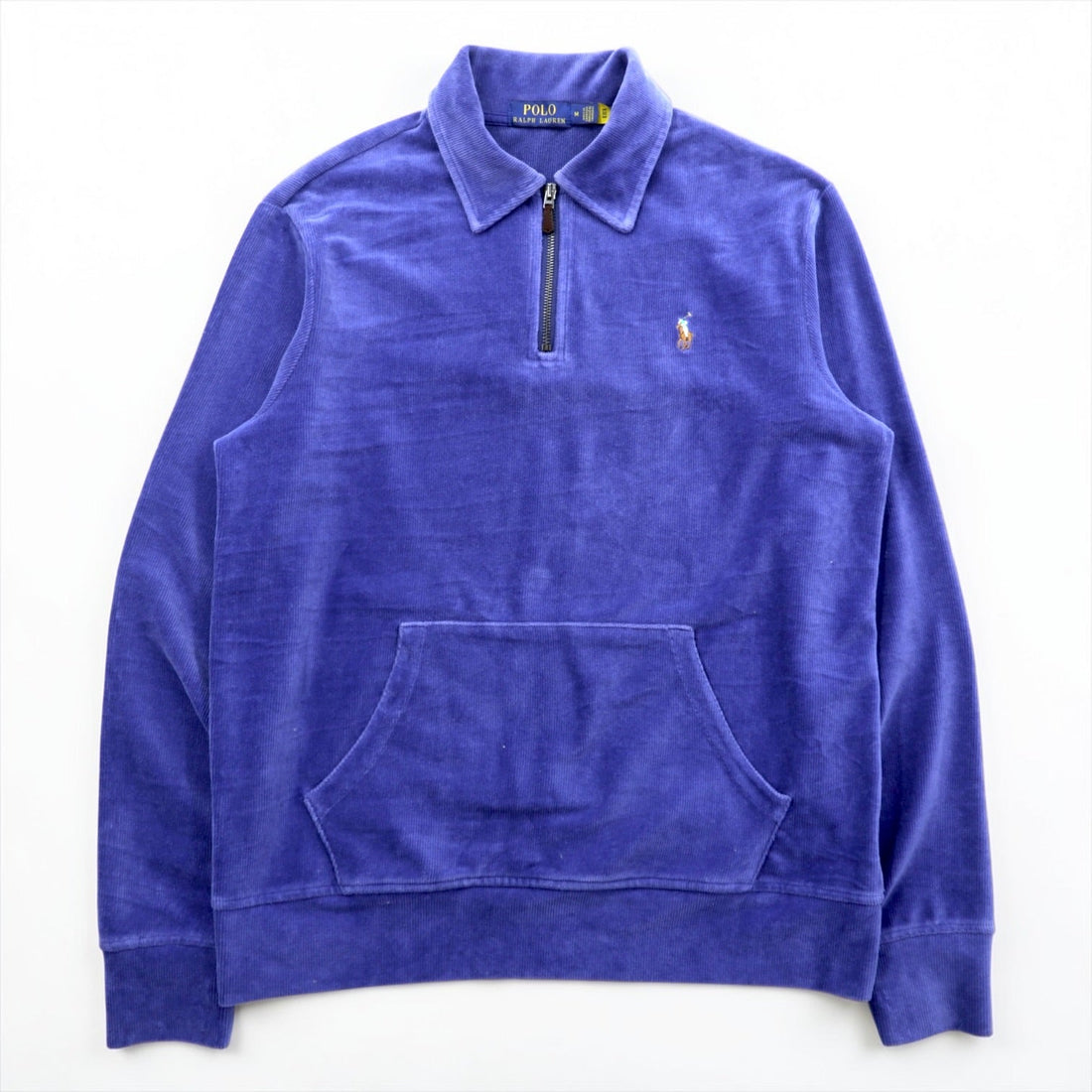 Polo Ralph Lauren Half-Zip Corduroy Sweatshirt Trainer M Navy Small Pony Embroidery Front Kangaroo Pocket