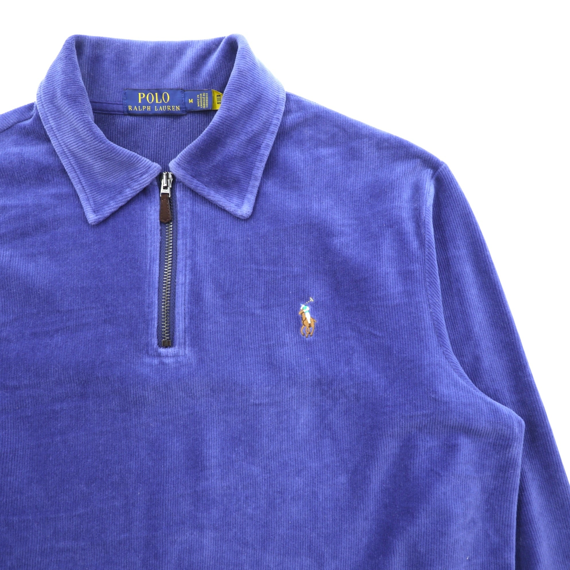 Polo Ralph Lauren ハーフジップ コーデュロイ スウェット トレーナー M ネイビー スモールポニー刺繍 フロント カンガルーポケット