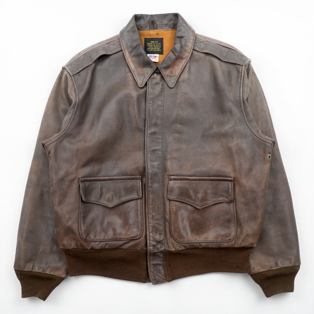 AVIREX USA Vintage Horsehide A-2 Leather Flight Jacket XL Brown 1978-01 SCOVILL GRIPPER Zips