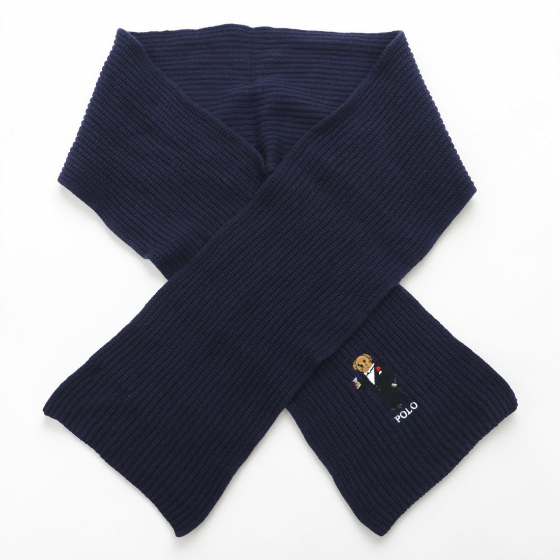 Polo Ralph Lauren Polo Bear Scarf Navy Rib Knit Tuxedo