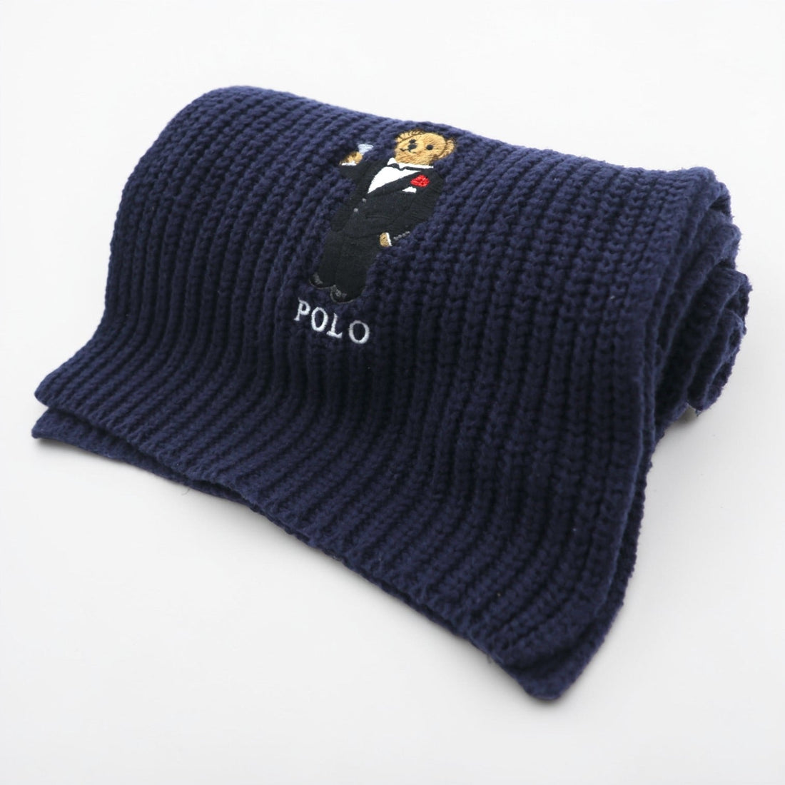 Polo Ralph Lauren Polo Bear Scarf Navy Rib Knit Tuxedo