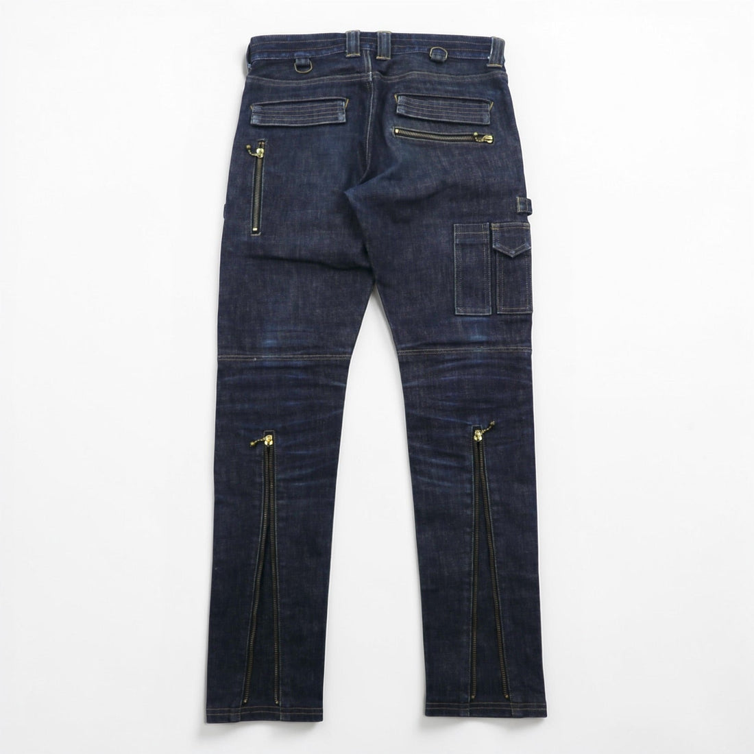 blackmeans Gold Zip Slim Denim Pants Jeans M Indigo Stretch Made in Japan