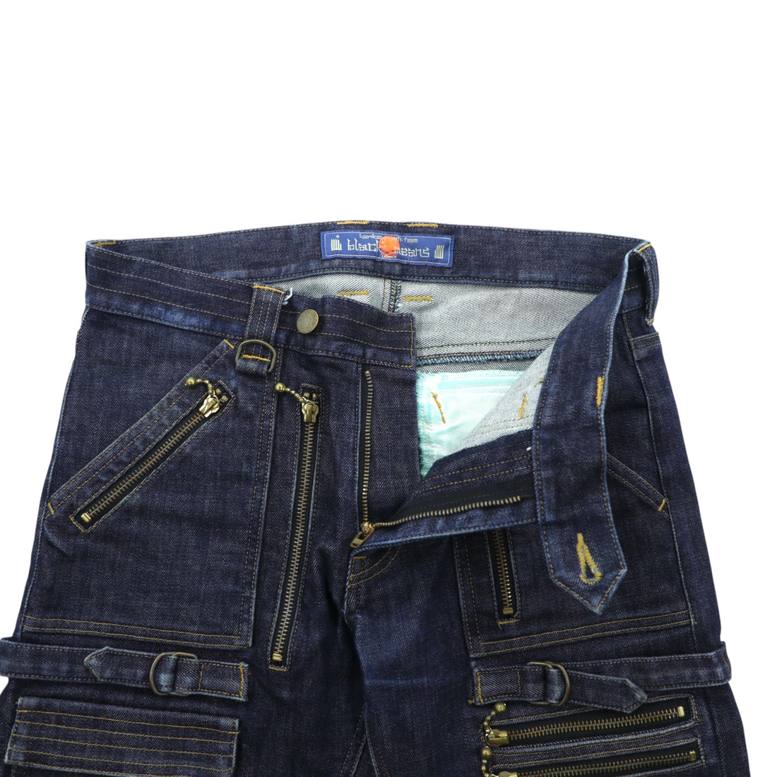blackmeans Gold Zip Slim Denim Pants Jeans M Indigo Stretch Made in Japan