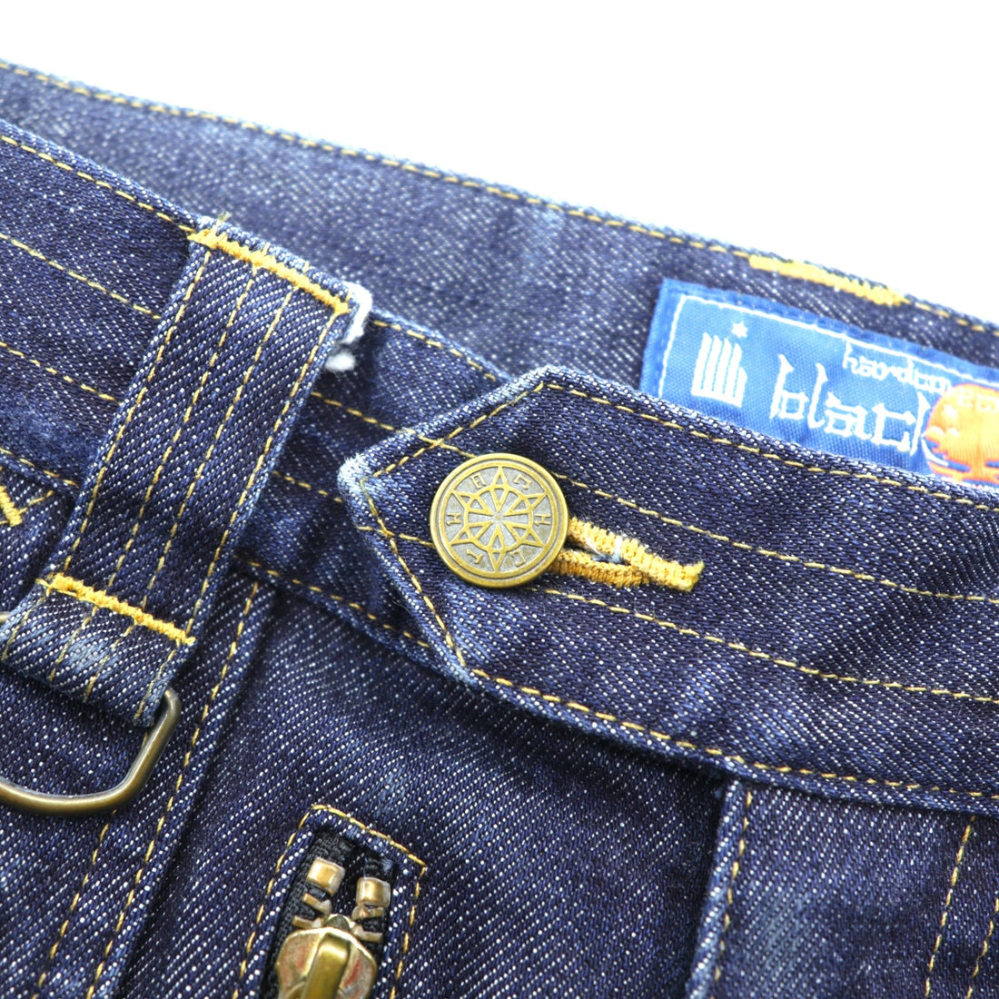 blackmeans Gold Zip Slim Denim Pants Jeans M Indigo Stretch Made in Japan
