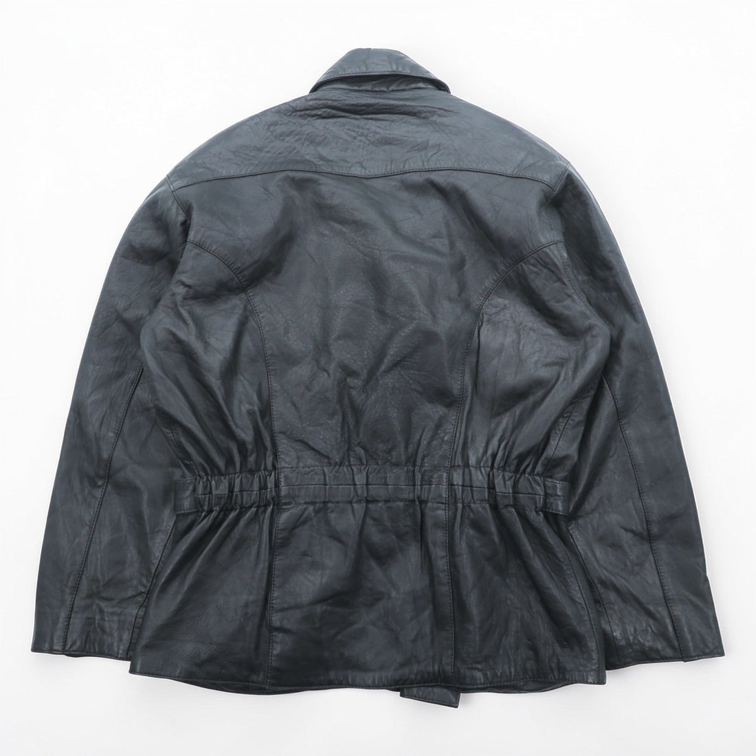 MADDOX 90s Euro Vintage Nappa Leather Long Double Rider's Jacket XL Black Coat Waist Belt