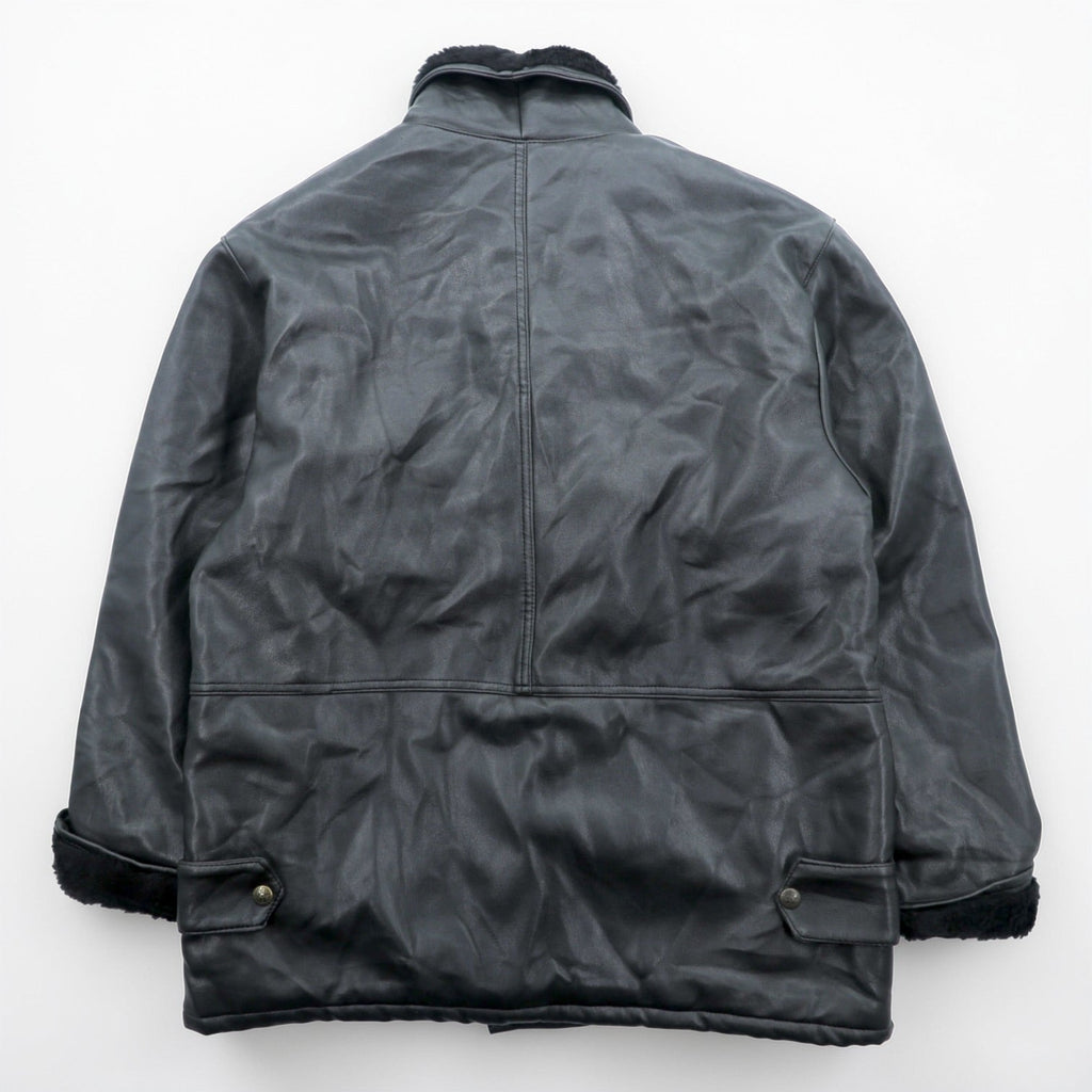 T. SHEALING 80年代 イタリア製 ユーロヴィンテージ ショールカラー ムートンコート L ブラック 裏ボア シアリング