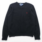 Polo Ralph Lauren 90年代 Vネック ニット セーター L ブラック ラムウール 羊毛 ITALIAN YARN スモールポニー刺繍