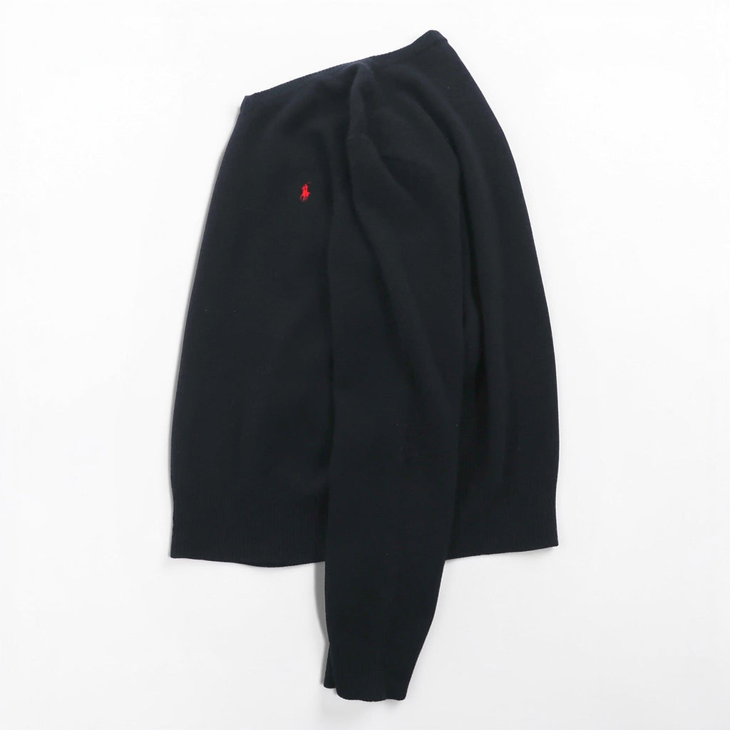 Polo Ralph Lauren 90年代 Vネック ニット セーター L ブラック ラムウール 羊毛 ITALIAN YARN スモールポニー刺繍