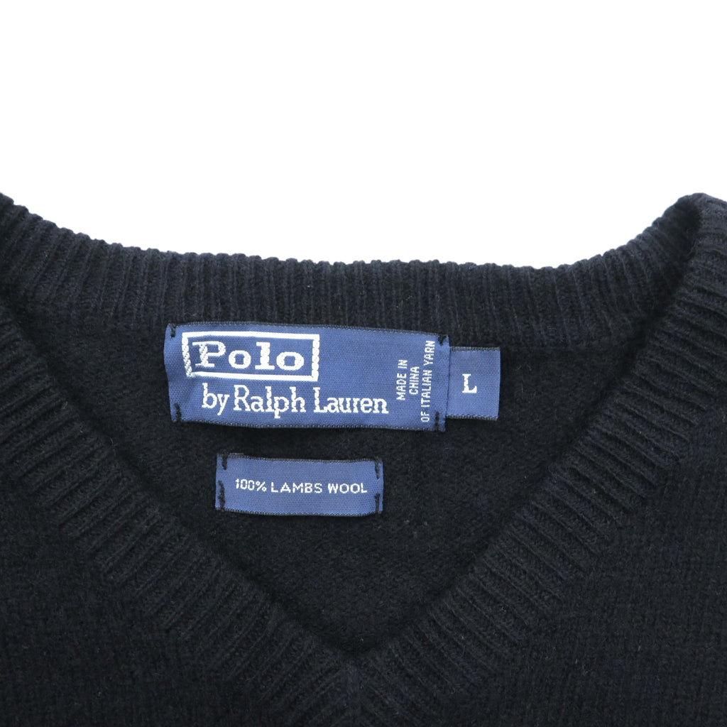 Polo Ralph Lauren 90年代 Vネック ニット セーター L ブラック ラムウール 羊毛 ITALIAN YARN スモールポニー刺繍