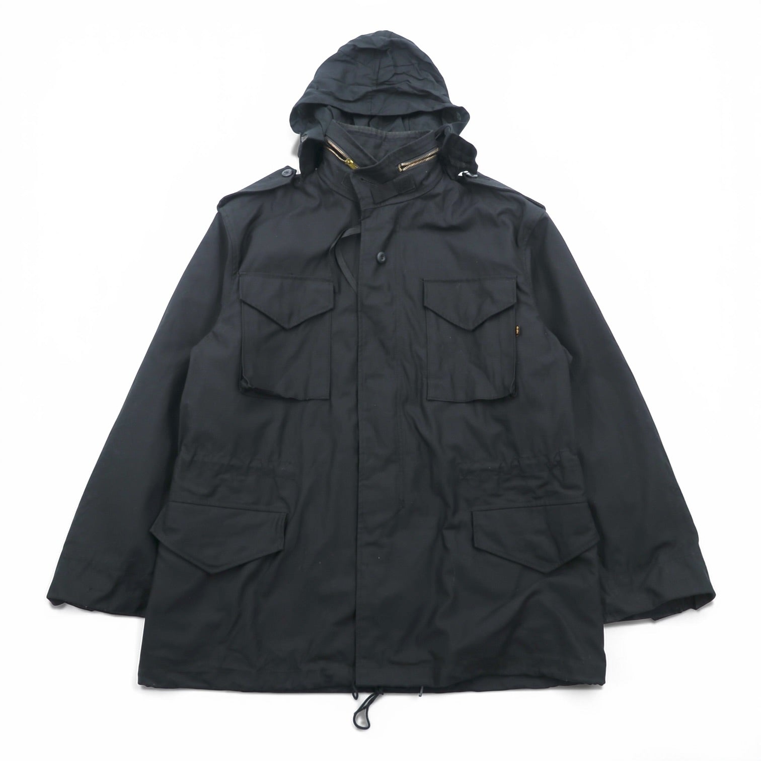 ALPHA INDUSTRIES, INC. USA製 M-65 フィールドジャケット ミリタリージャケット L ブラック ドローコード エポレット 8415-01-099-7838 US ARMY 米軍