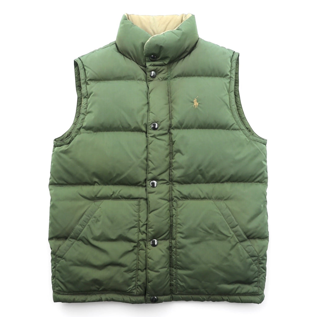 Polo Ralph Lauren 90年代 ナイロン ダウンベスト M カーキ スモールポニー ロゴ 刺繍