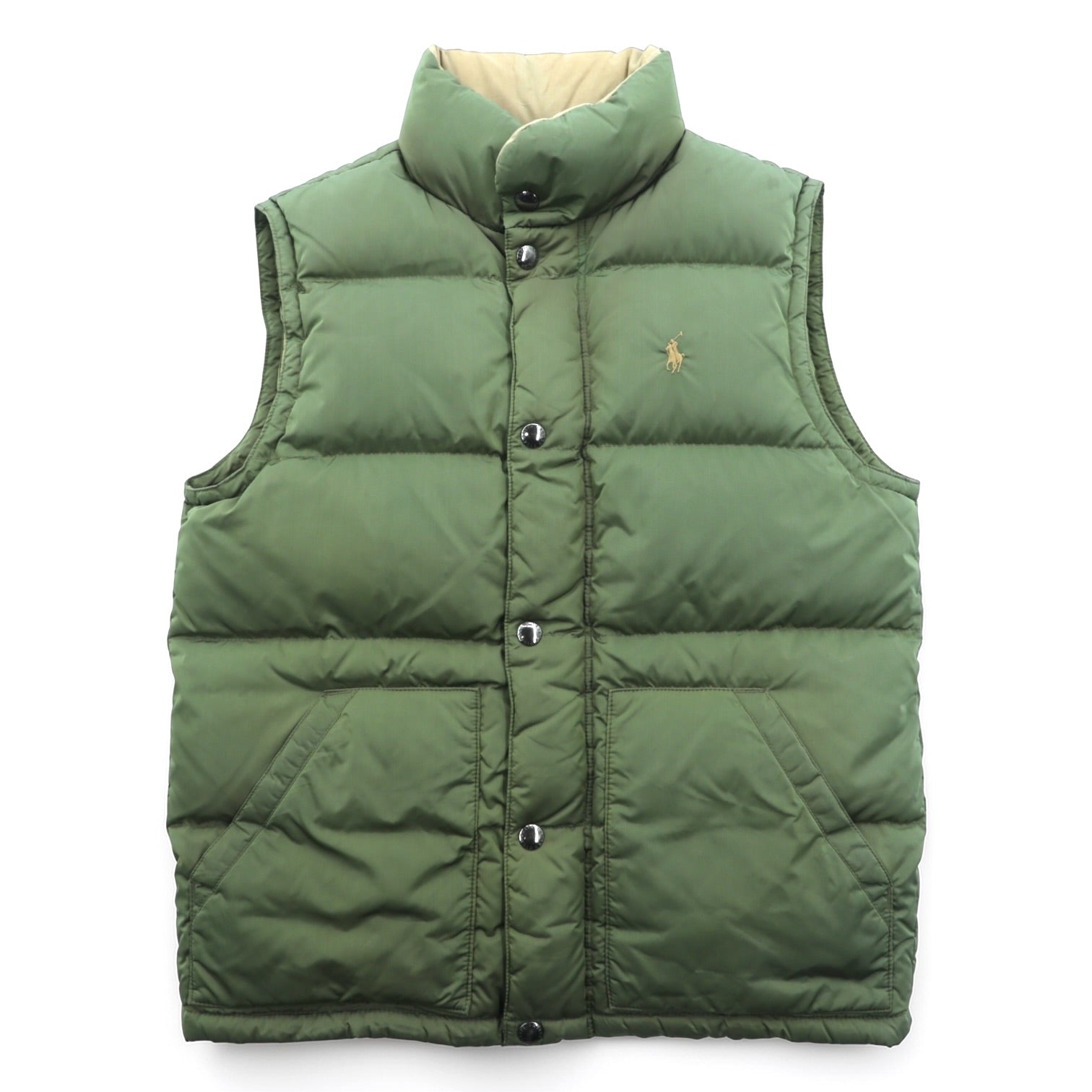 Polo Ralph Lauren 90年代 ナイロン ダウンベスト M カーキ スモールポニー ロゴ 刺繍