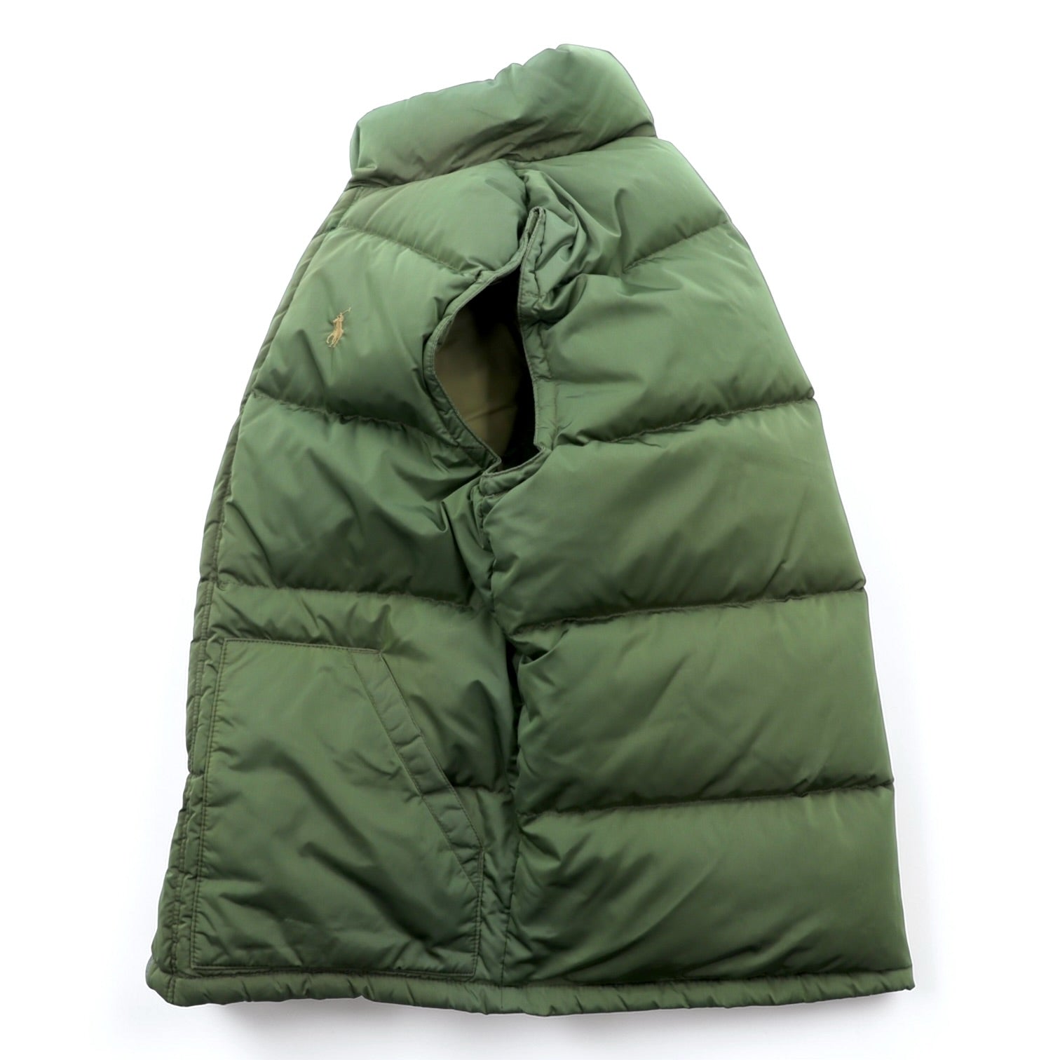 Polo Ralph Lauren 90年代 ナイロン ダウンベスト M カーキ スモールポニー ロゴ 刺繍