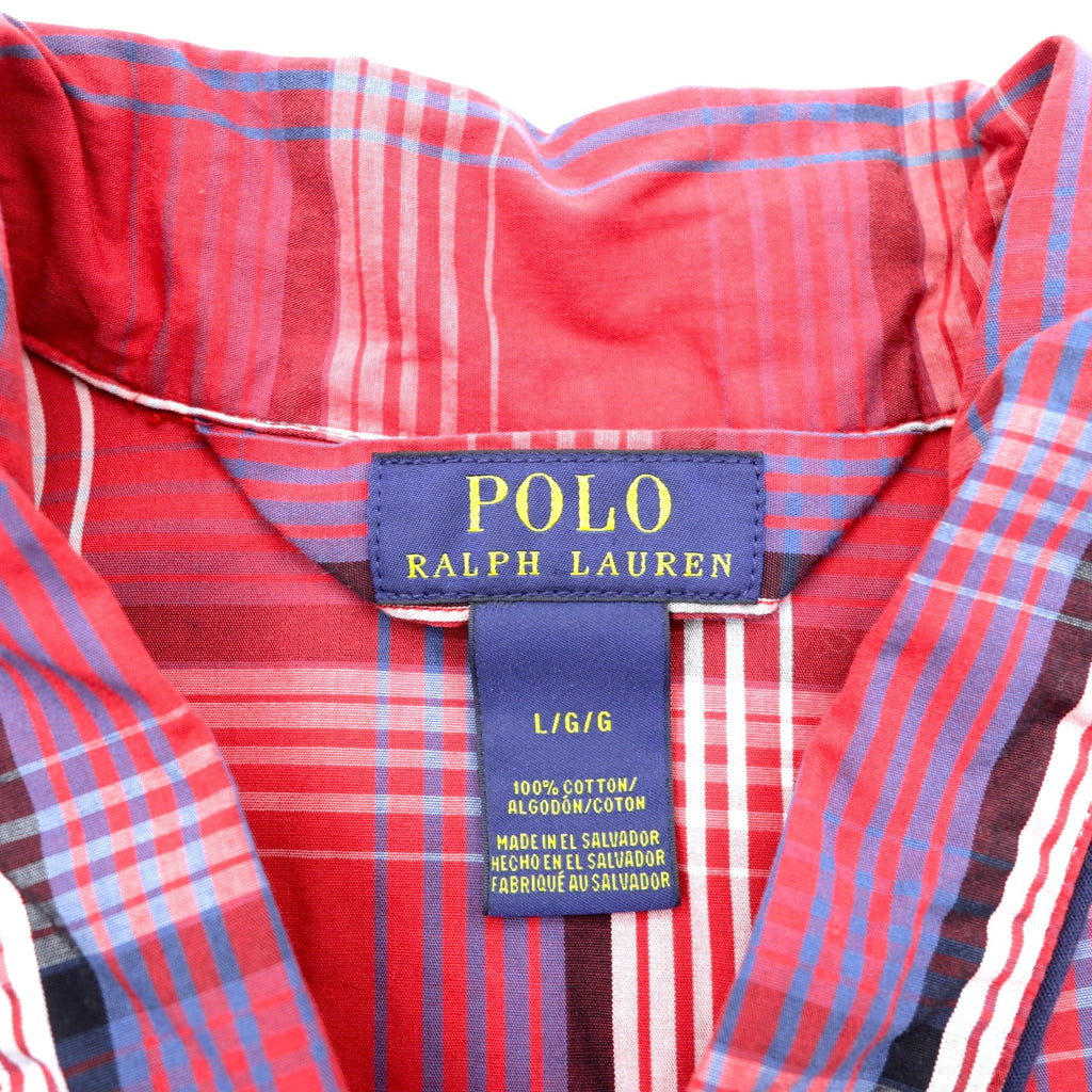 Polo Ralph Lauren パジャマシャツ L レッド チェック 胸ポケット スモールポニー刺繍