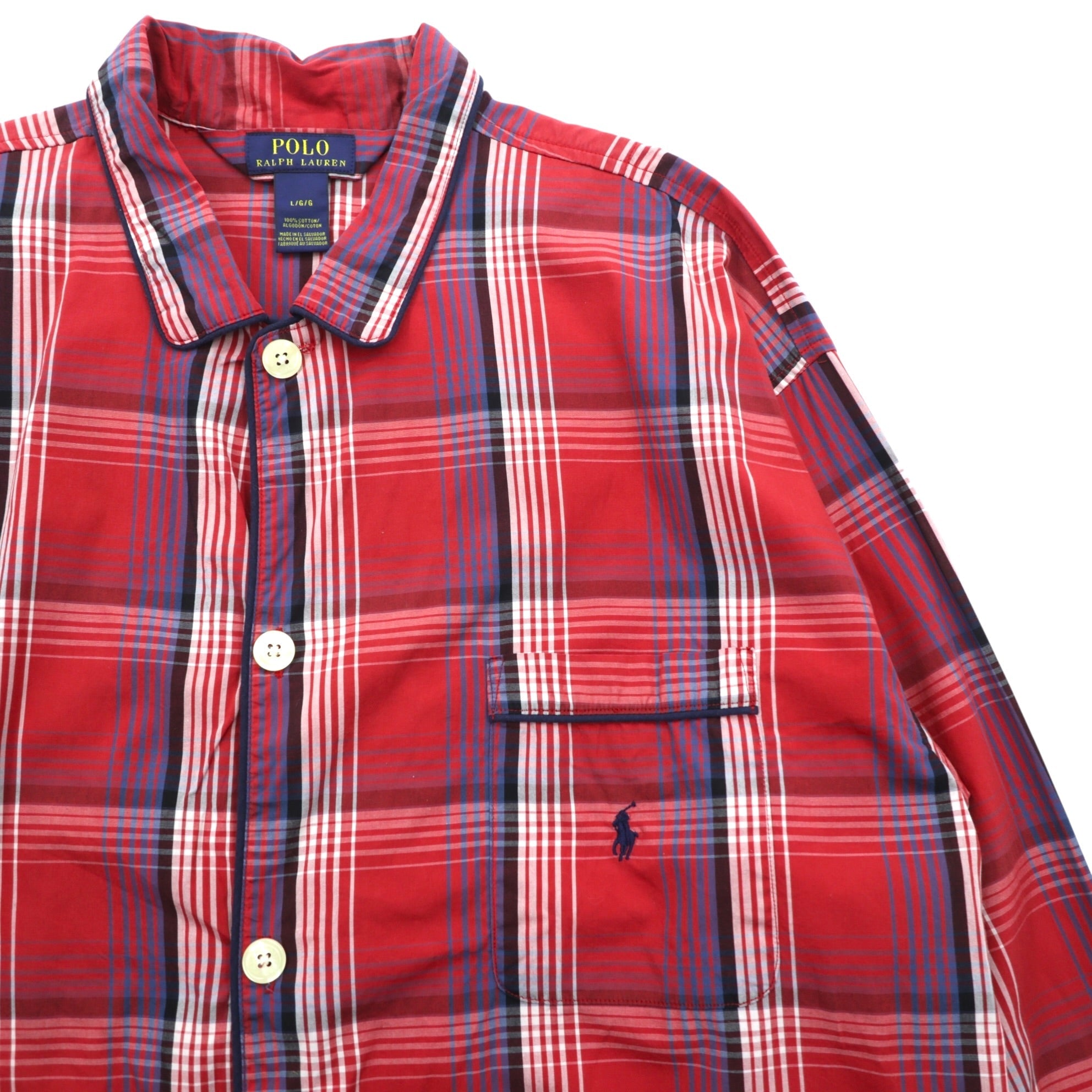 Polo Ralph Lauren パジャマシャツ L レッド チェック 胸ポケット スモールポニー刺繍