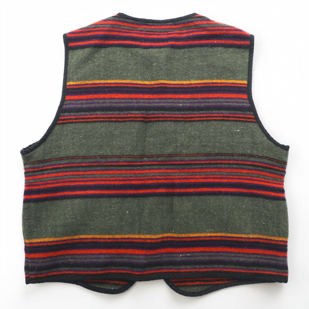 HIGH SIERRA 90年代 ヴィンテージ ツイード ジップアップ ベスト L ボーダー マルチカラー ウール アウトドア 4ポケット
