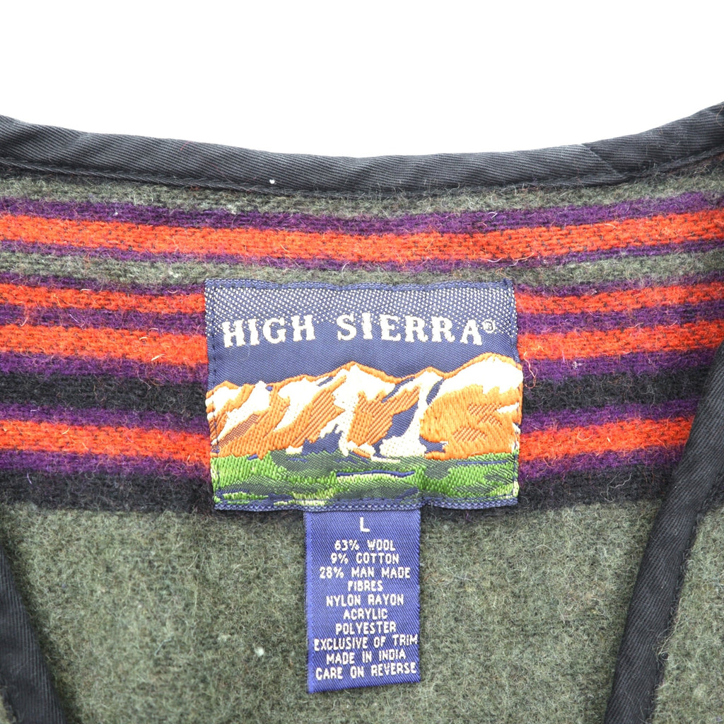 HIGH SIERRA 90年代 ヴィンテージ ツイード ジップアップ ベスト L ボーダー マルチカラー ウール アウトドア 4ポケット