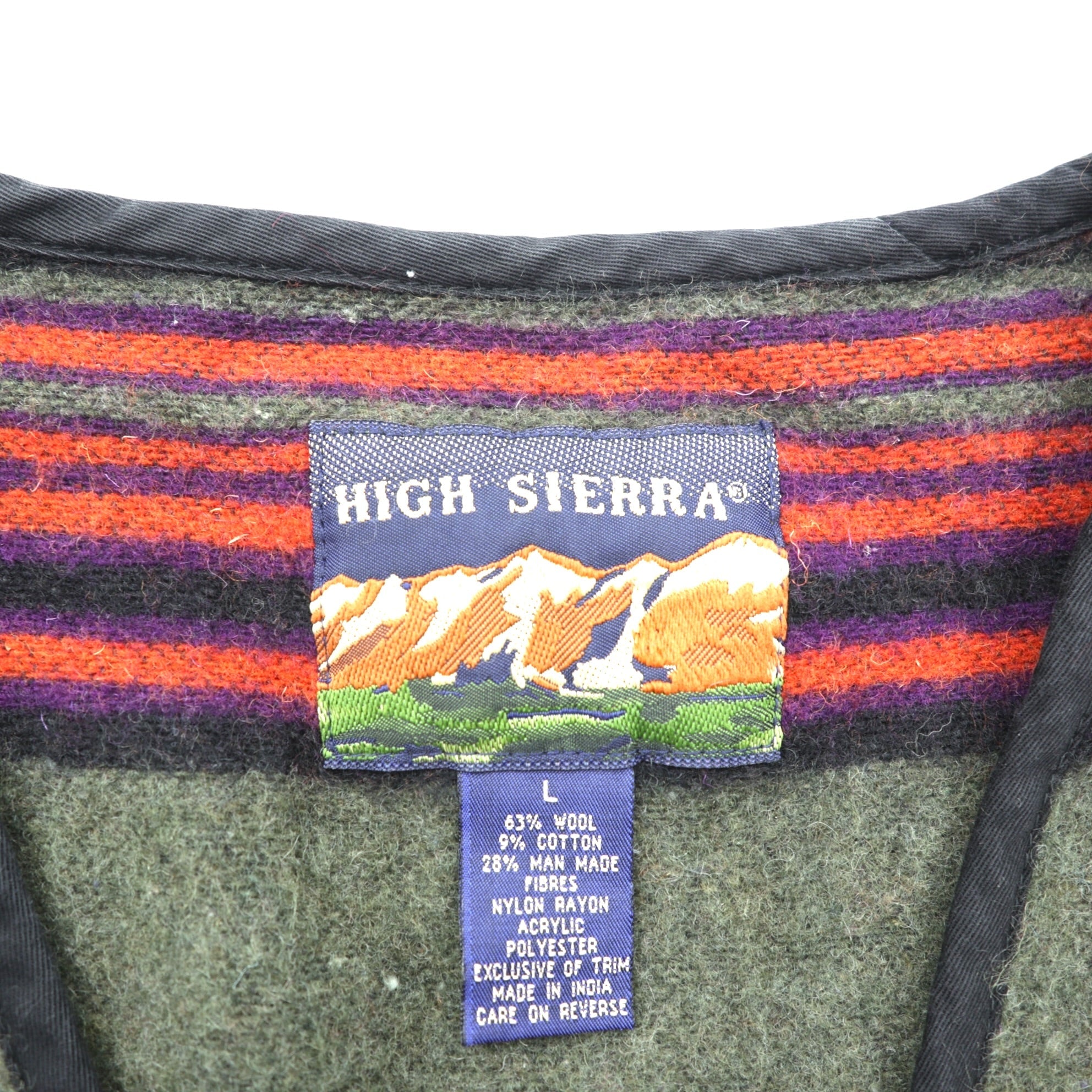 HIGH SIERRA 90年代 ヴィンテージ ツイード ジップアップ ベスト L ボーダー マルチカラー ウール アウトドア 4ポケット