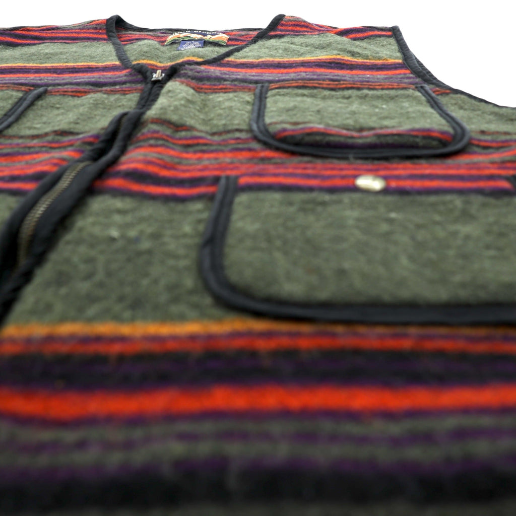 HIGH SIERRA 90年代 ヴィンテージ ツイード ジップアップ ベスト L ボーダー マルチカラー ウール アウトドア 4ポケット