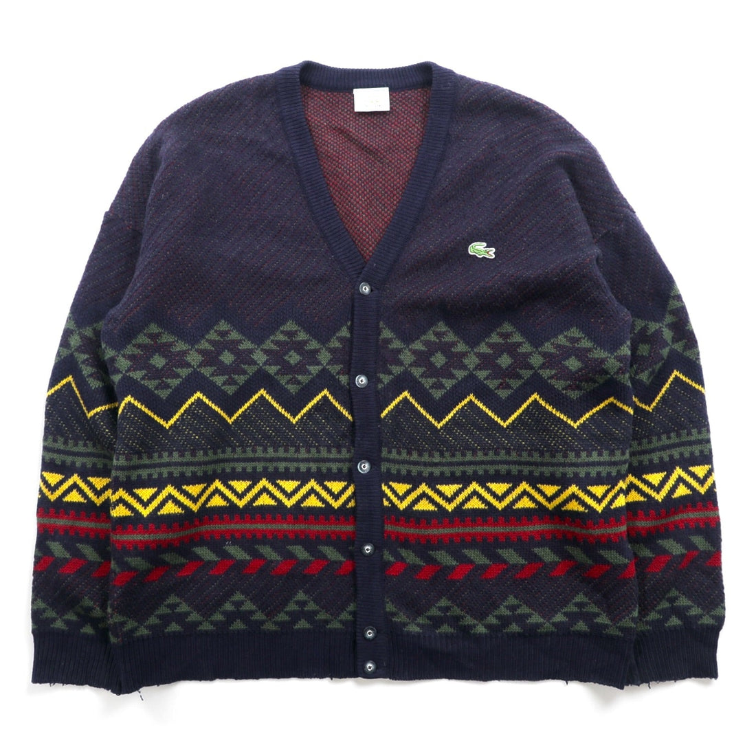 LACOSTE 80s France Vintage Knit Cardigan L French Lacoste Fair Isle Pattern