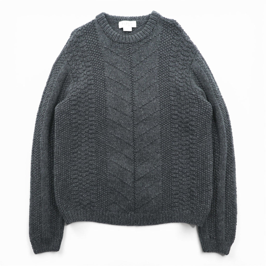 J.CREW 90年代 ヴィンテージ ケーブル編み ニット クルーネック セーター M グレー メリノウール HAND KNIT