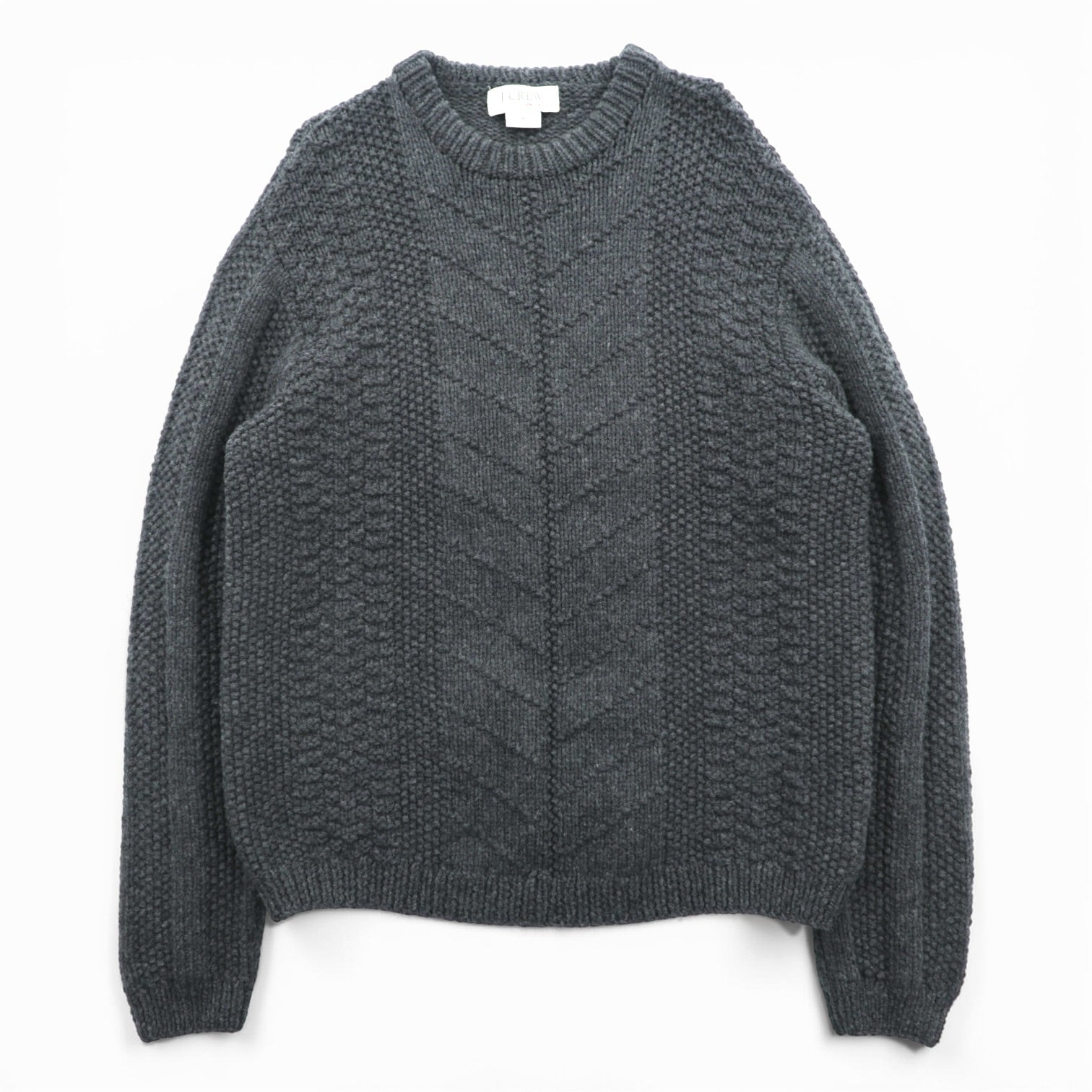 J.CREW 90年代 ヴィンテージ ケーブル編み ニット クルーネック セーター M グレー メリノウール HAND KNIT