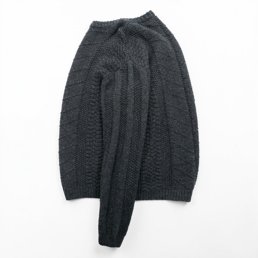 J.CREW 90年代 ヴィンテージ ケーブル編み ニット クルーネック セーター M グレー メリノウール HAND KNIT