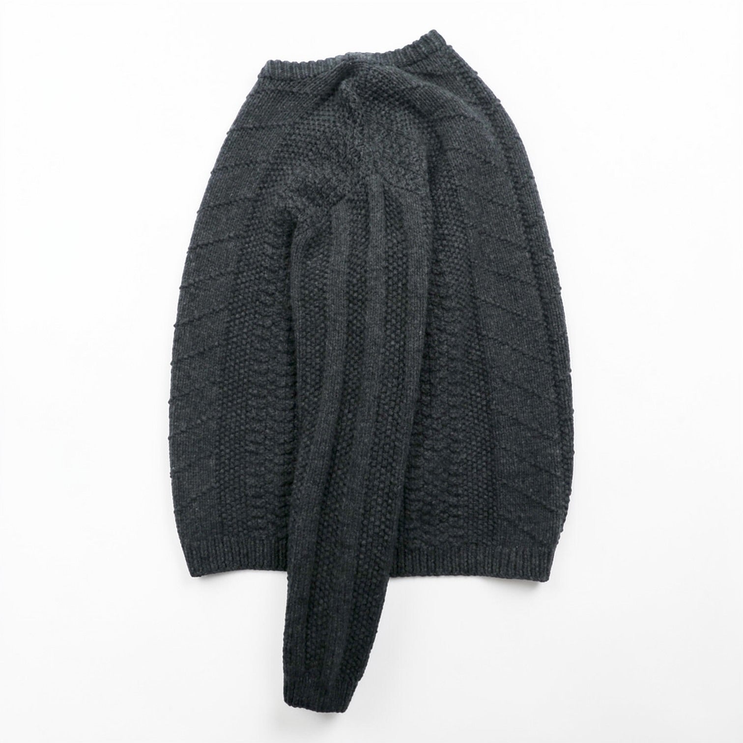 J.CREW 90年代 ヴィンテージ ケーブル編み ニット クルーネック セーター M グレー メリノウール HAND KNIT