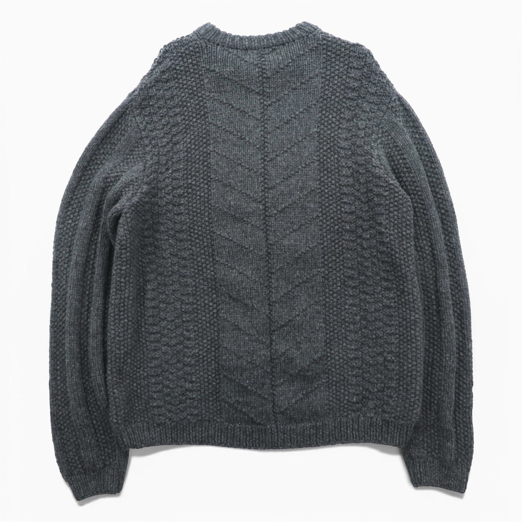 J.CREW 90年代 ヴィンテージ ケーブル編み ニット クルーネック セーター M グレー メリノウール HAND KNIT