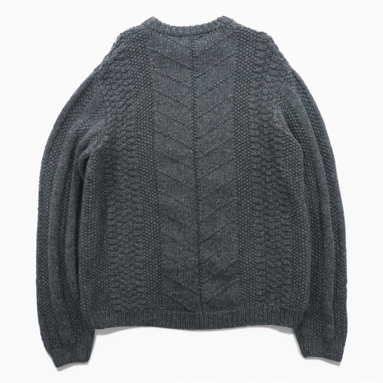 J.CREW 90年代 ヴィンテージ ケーブル編み ニット クルーネック セーター M グレー メリノウール HAND KNIT
