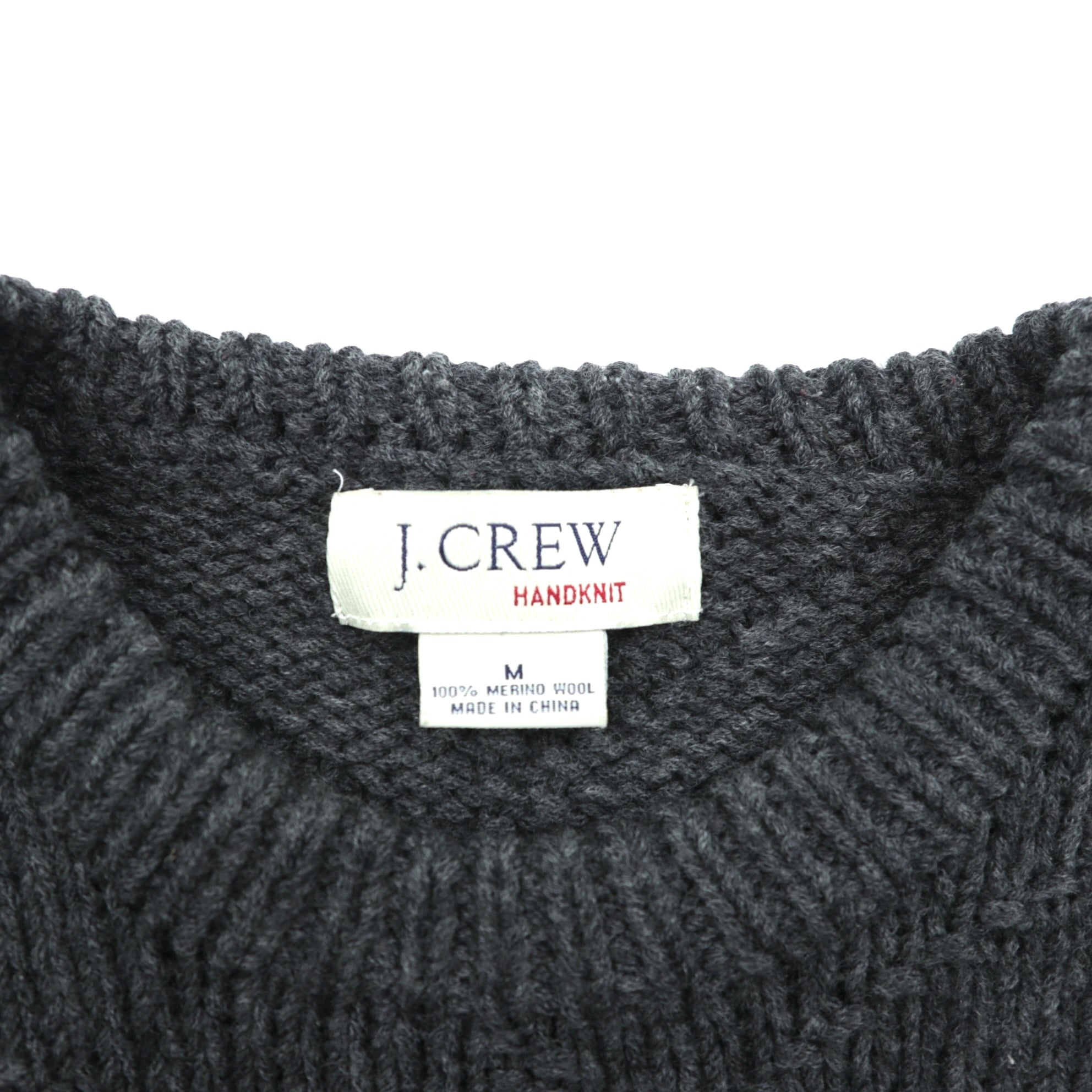 J.CREW 90年代 ヴィンテージ ケーブル編み ニット クルーネック セーター M グレー メリノウール HAND KNIT