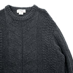 J.CREW 90年代 ヴィンテージ ケーブル編み ニット クルーネック セーター M グレー メリノウール HAND KNIT