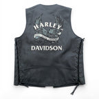 HARLEY DAVIDSON チェーンフロント レザーベスト M ブラック チェーンボタン レースアップ 刺繍 バイカー