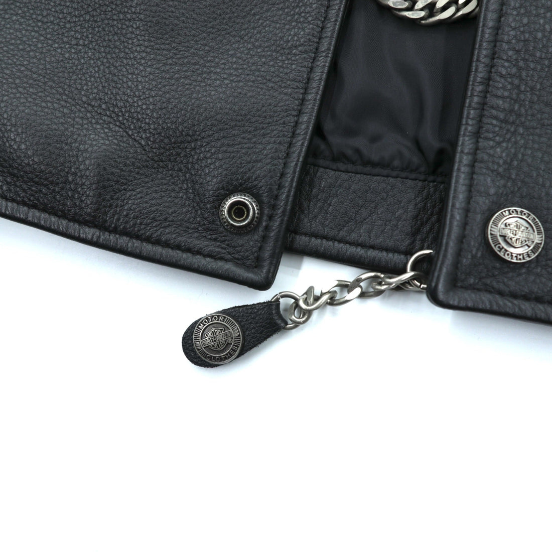 HARLEY DAVIDSON チェーンフロント レザーベスト M ブラック チェーンボタン レースアップ 刺繍 バイカー