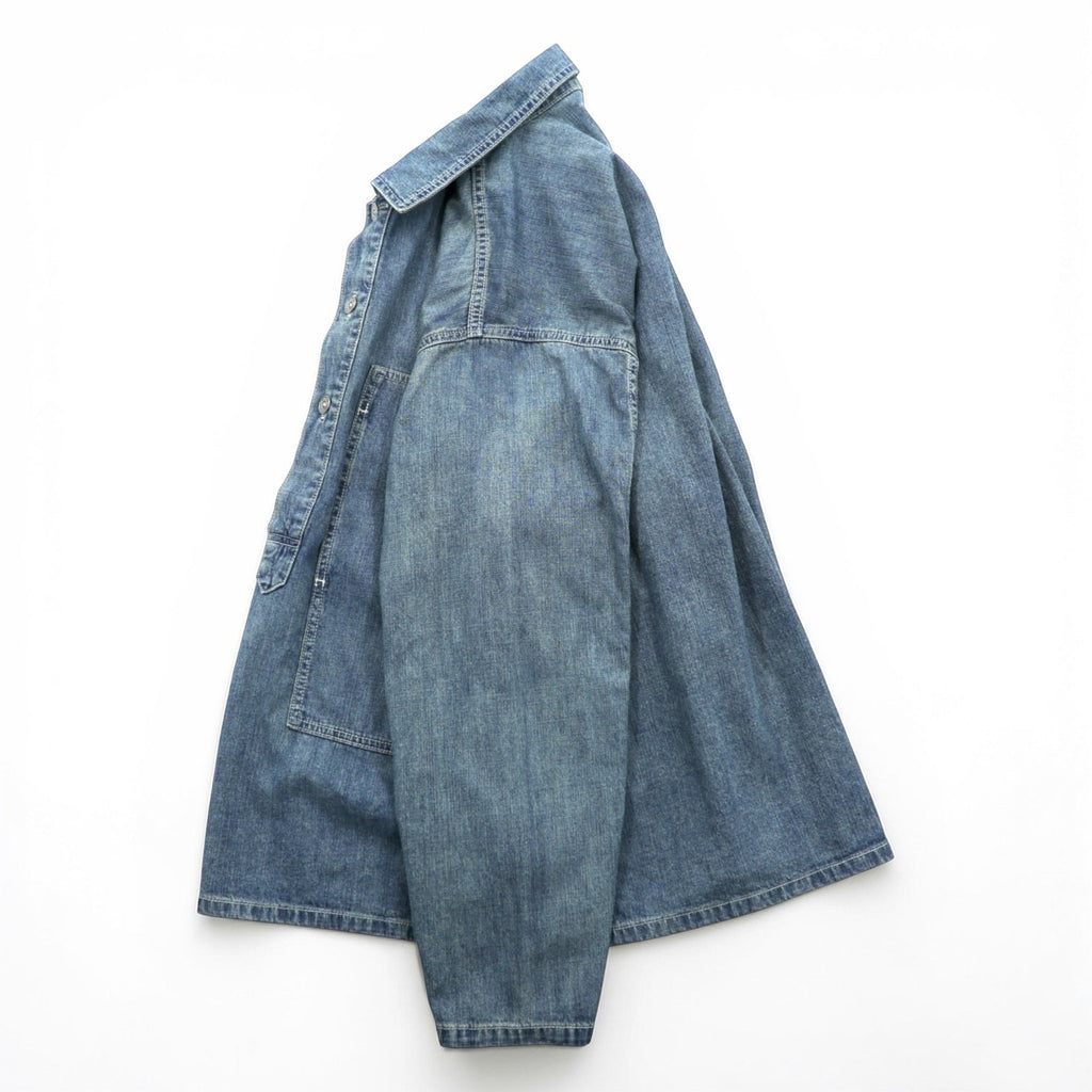 HOUSTON USA Cotton Denim Pullover Shirt, Size L, 40696, Vintage Wash, Military Style