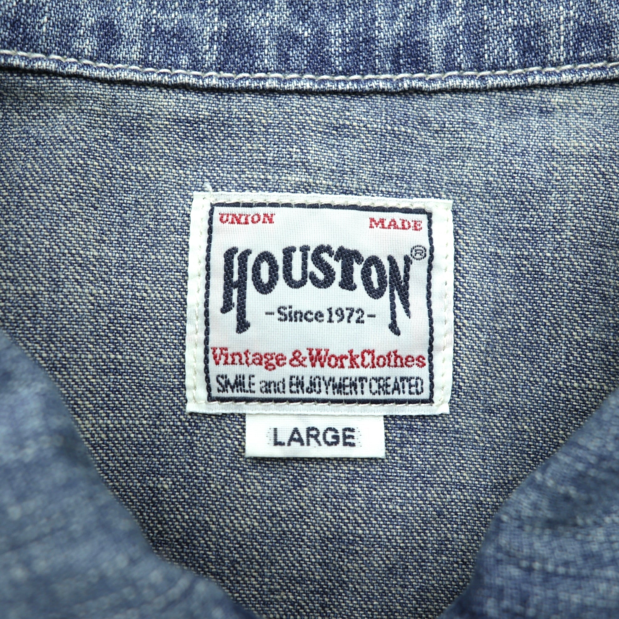 HOUSTON USA Cotton Denim Pullover Shirt, Size L, 40696, Vintage Wash, Military Style