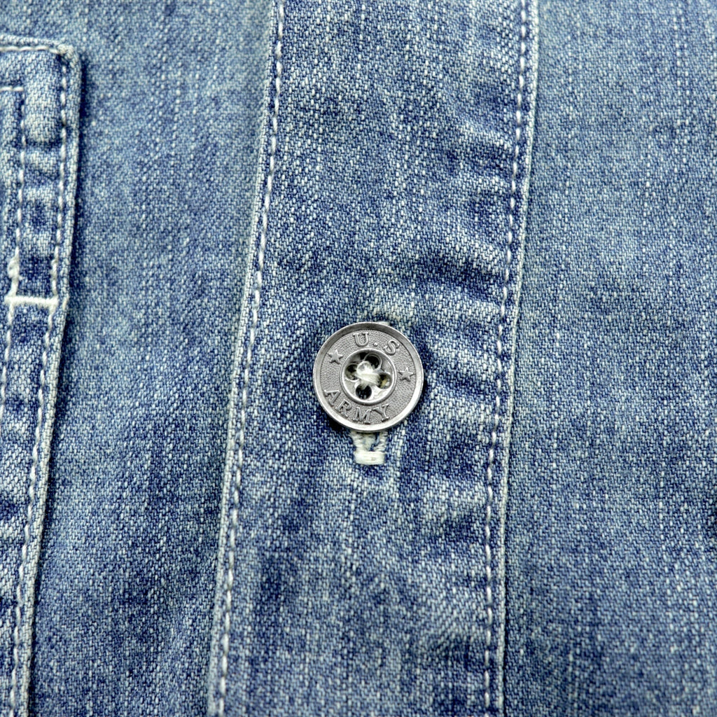 HOUSTON USA Cotton Denim Pullover Shirt, Size L, 40696, Vintage Wash, Military Style