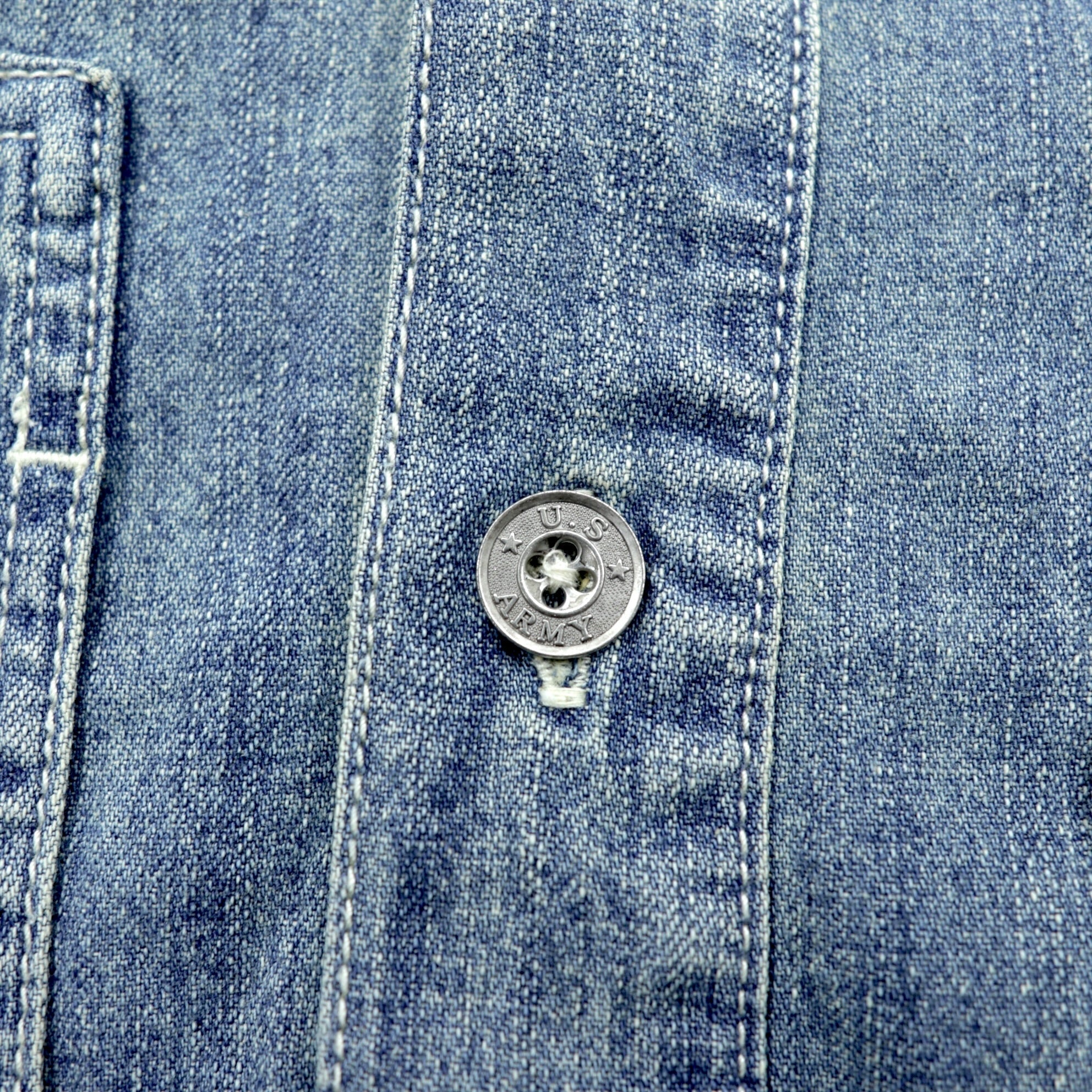 HOUSTON USA Cotton Denim Pullover Shirt, Size L, 40696, Vintage Wash, Military Style