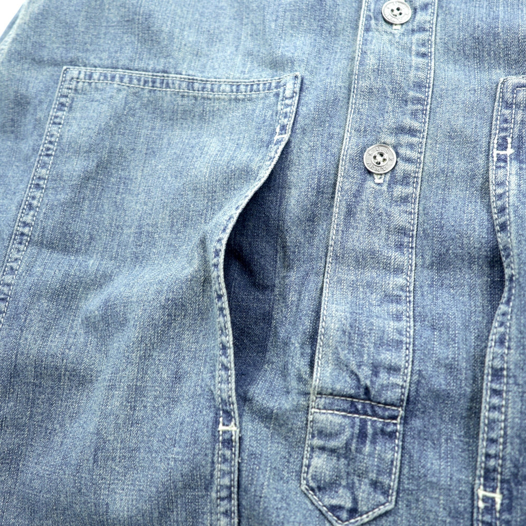 HOUSTON USA Cotton Denim Pullover Shirt, Size L, 40696, Vintage Wash, Military Style