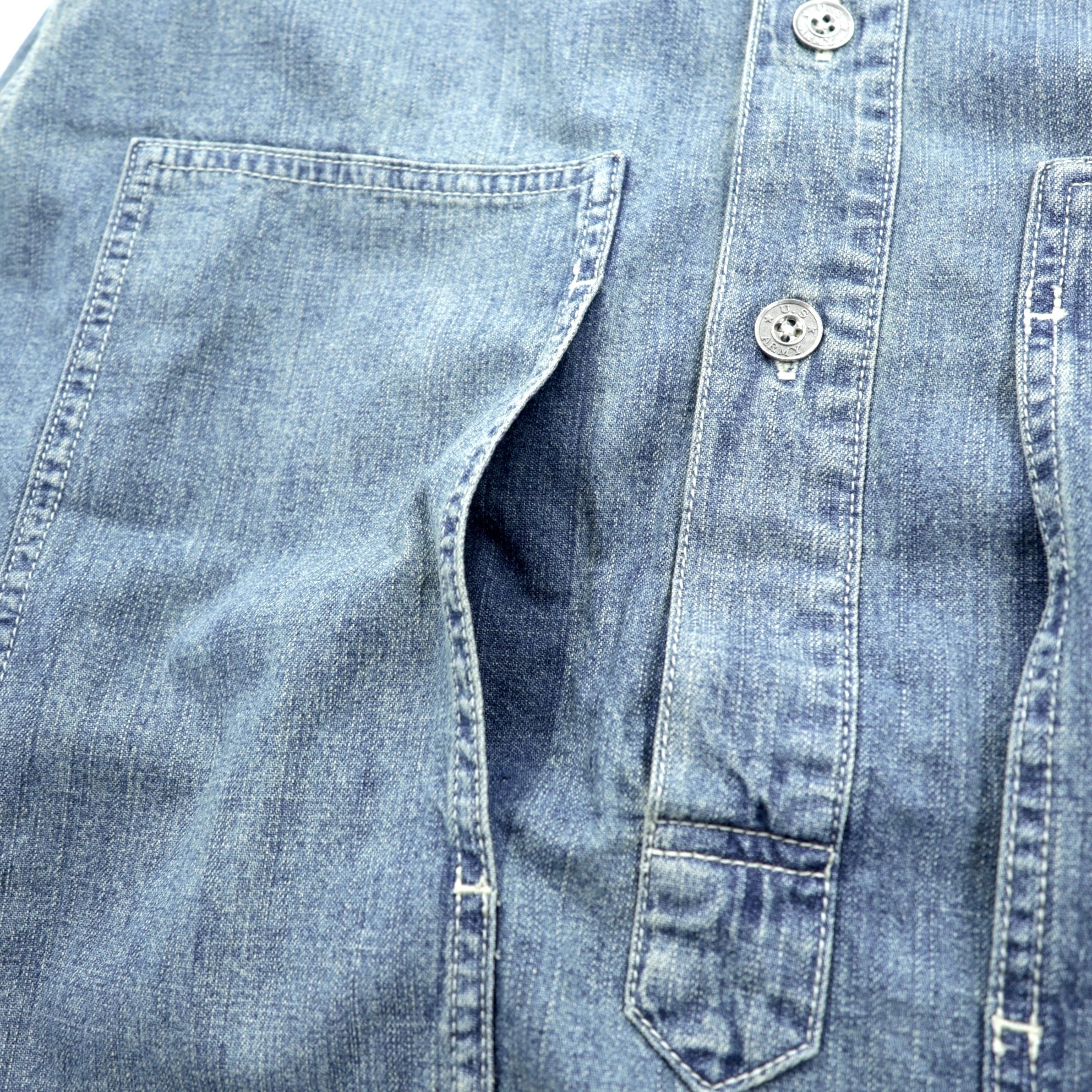 HOUSTON USA Cotton Denim Pullover Shirt, Size L, 40696, Vintage Wash, Military Style