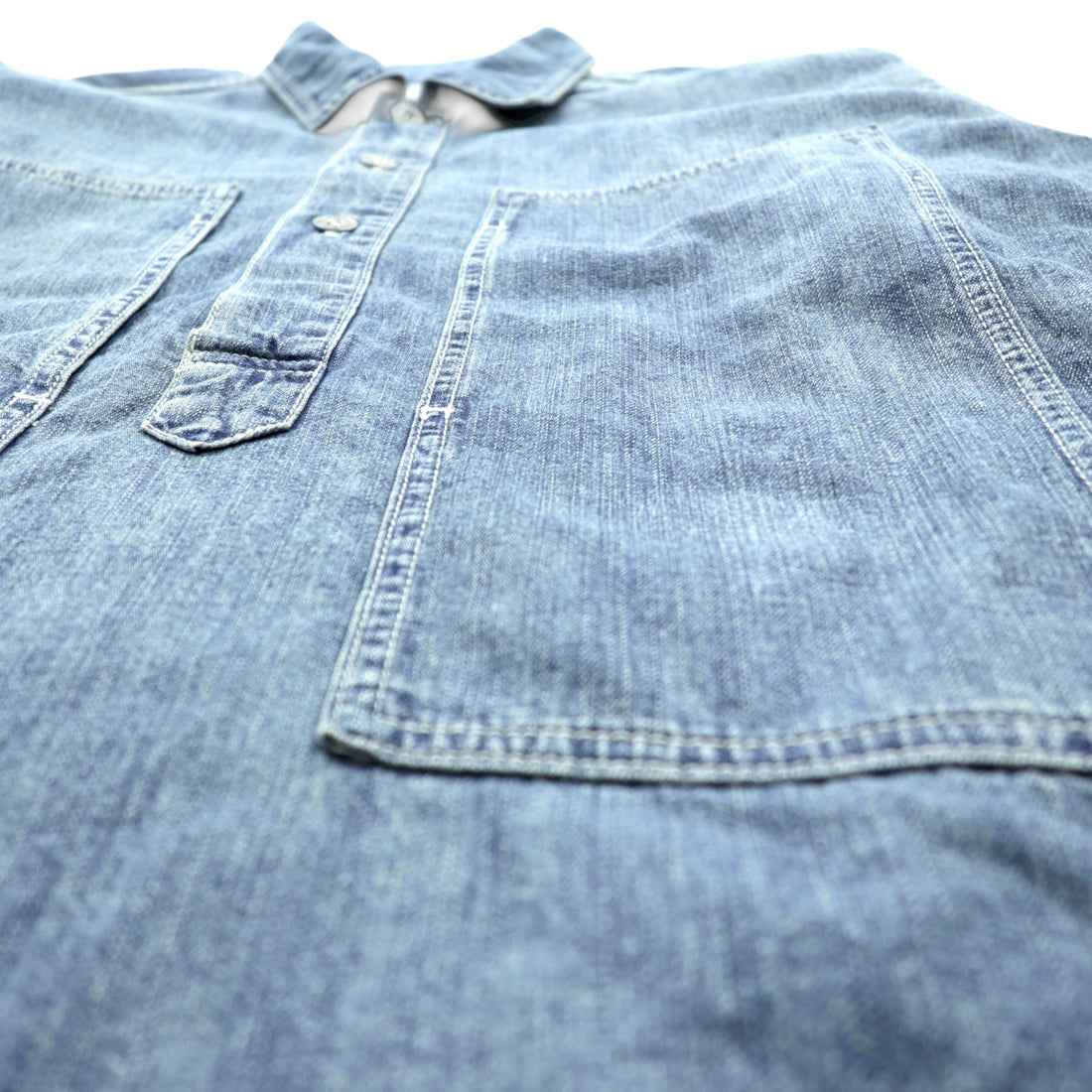 HOUSTON USA Cotton Denim Pullover Shirt, Size L, 40696, Vintage Wash, Military Style