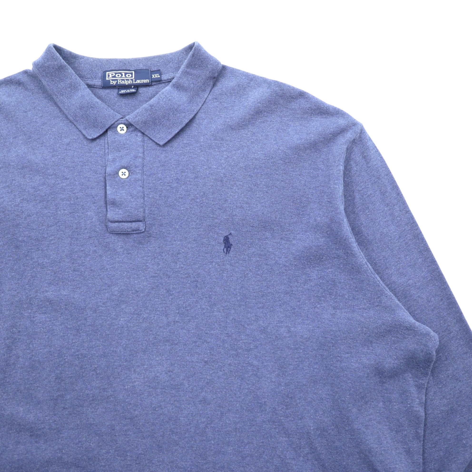 Polo Ralph Lauren 90年代 長袖 ポロシャツ ラガーシャツ 2XL ブルー スモールポニー ロゴ 刺繍 ペルー製