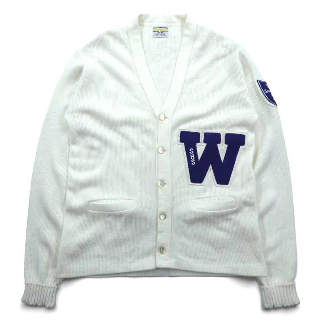 Bristol Products 80年代 USA製 ヴィンテージ アワードセーター レタード ニット カーディガン L ホワイト W ワッペン