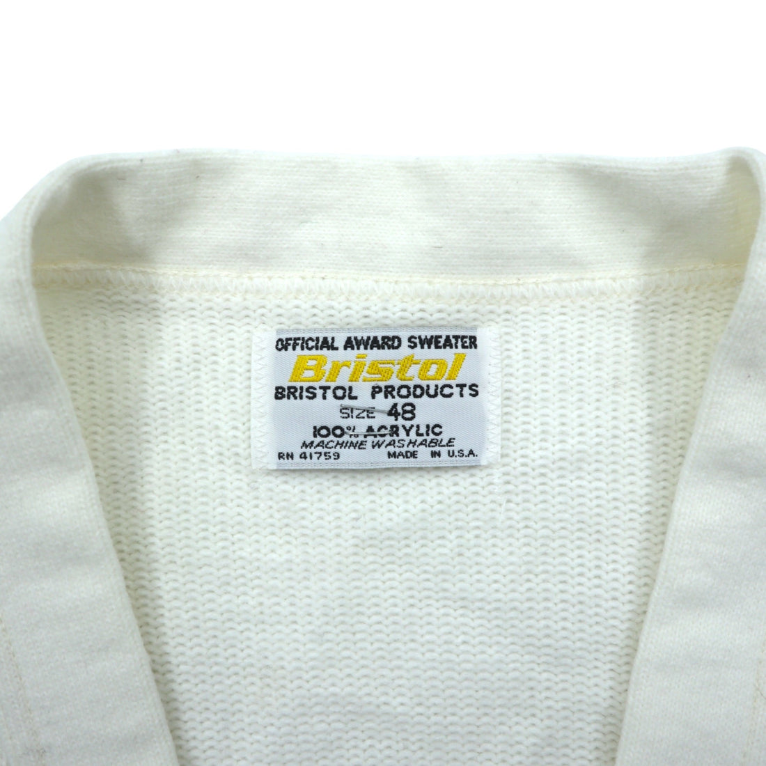 Bristol Products 80年代 USA製 ヴィンテージ アワードセーター レタード ニット カーディガン L ホワイト W ワッペン
