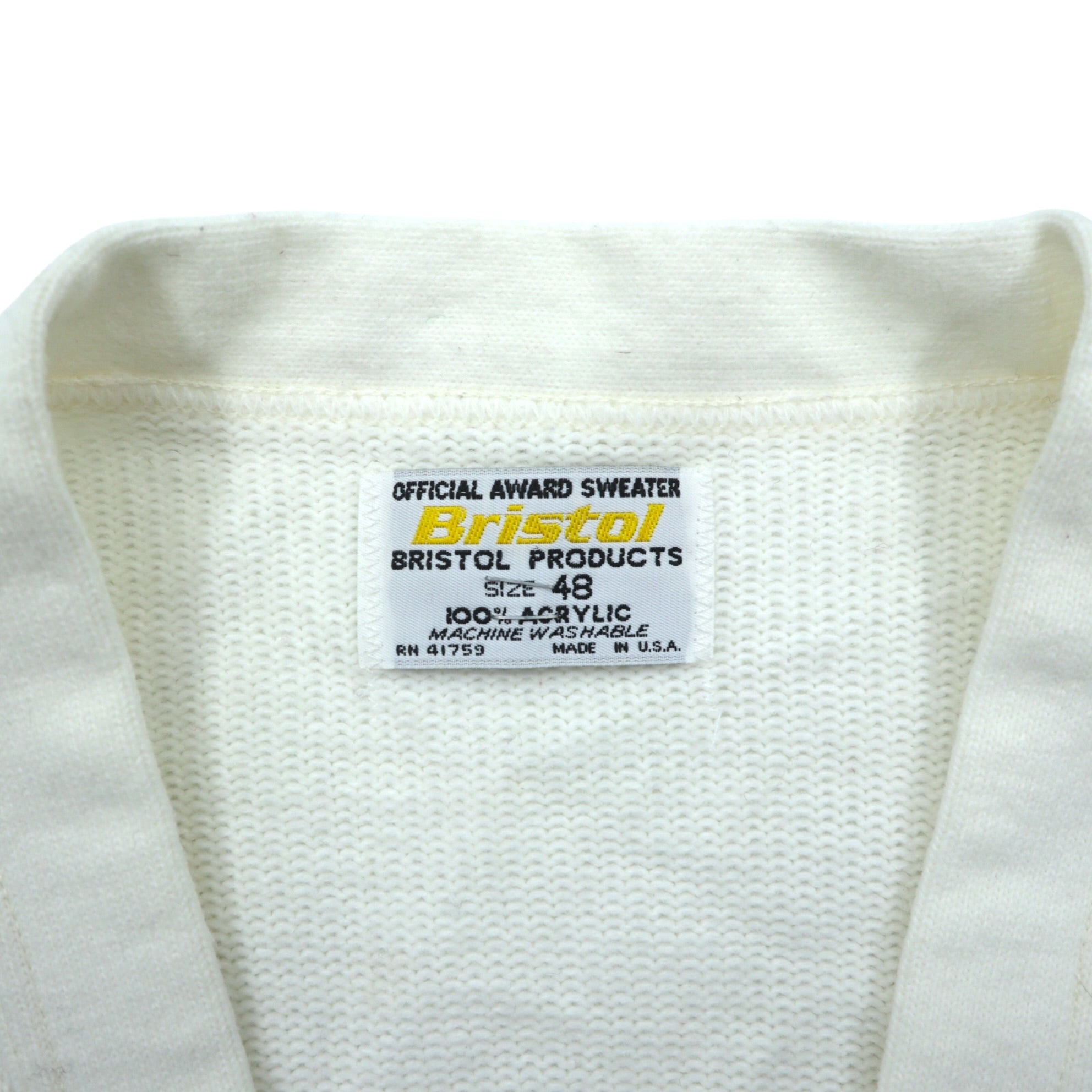 Bristol Products 80年代 USA製 ヴィンテージ アワードセーター レタード ニット カーディガン L ホワイト W ワッペン