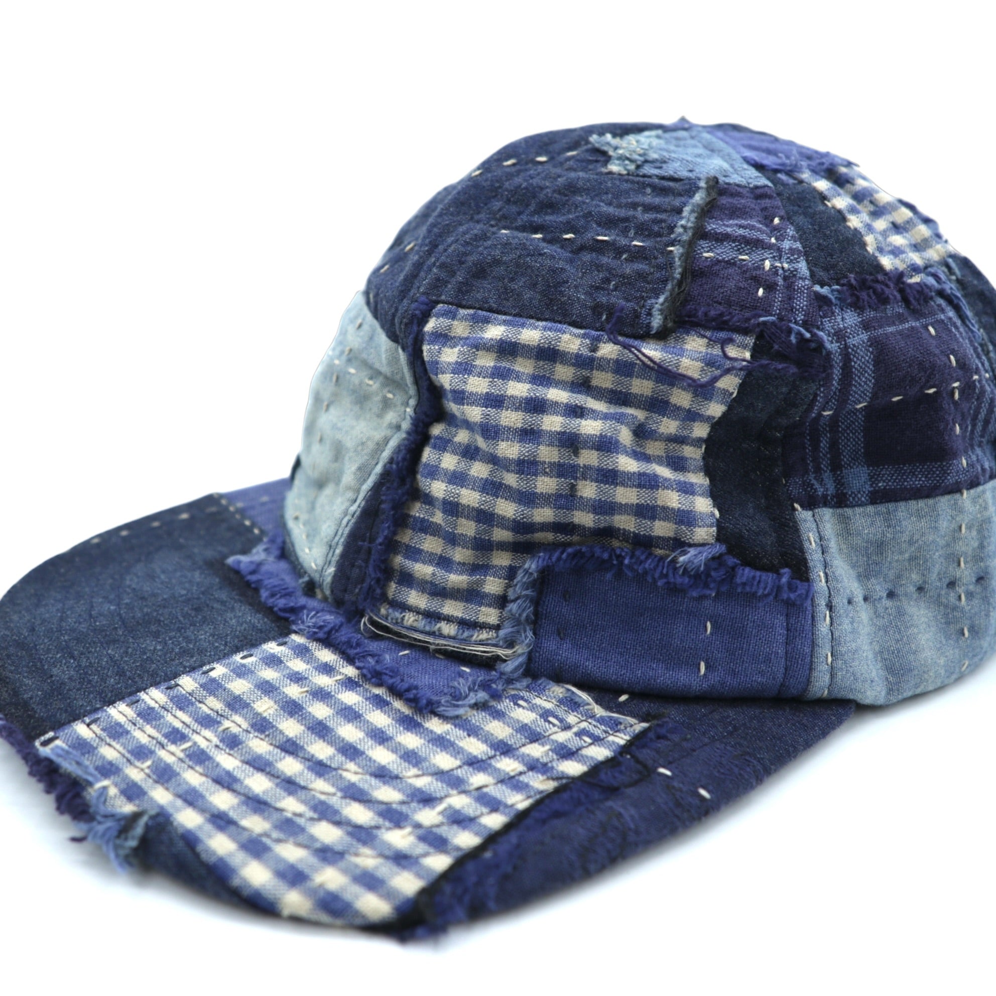 KUON パッチワーク デニム キャップ Boro Baseball Cap ブルー FREE インディゴ ネイビー 190CP02H100-78-09 日本製