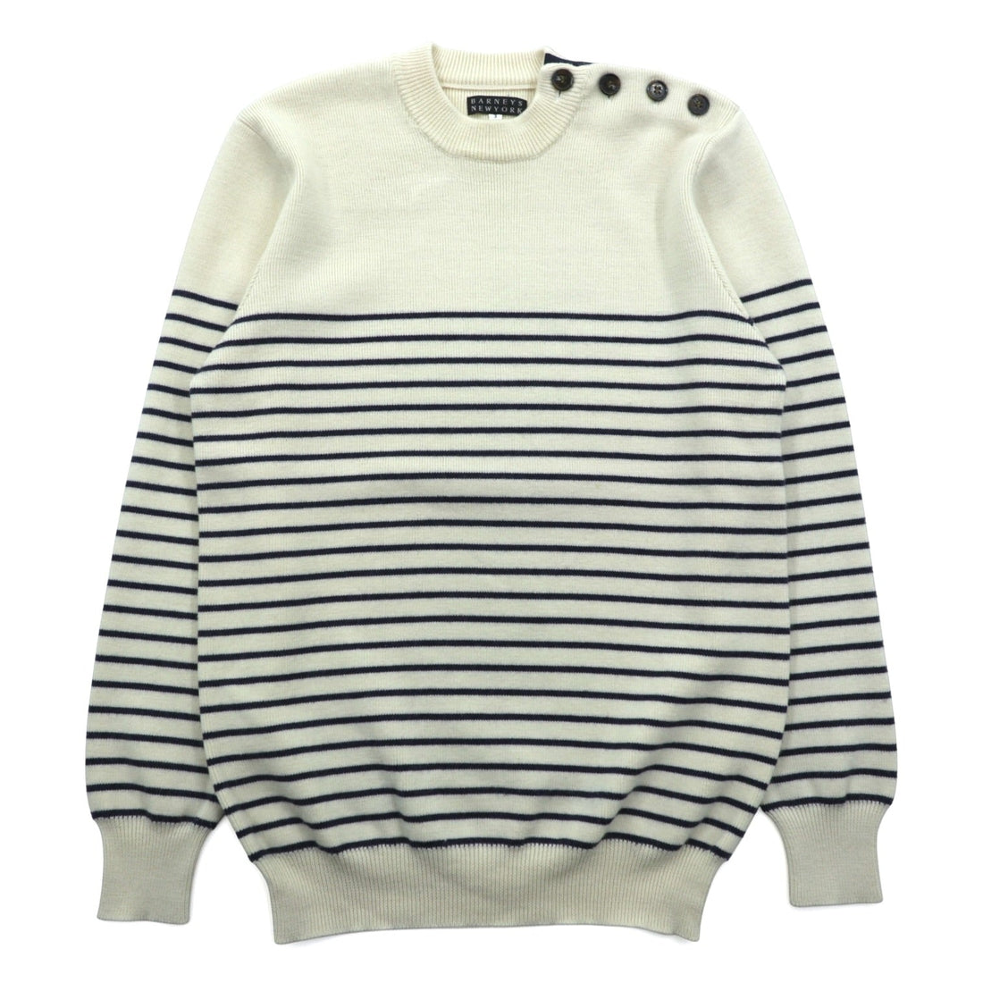 BARNEYS NEW YORK Striped Marine Knit Sweater, Large, Shoulder Buttons