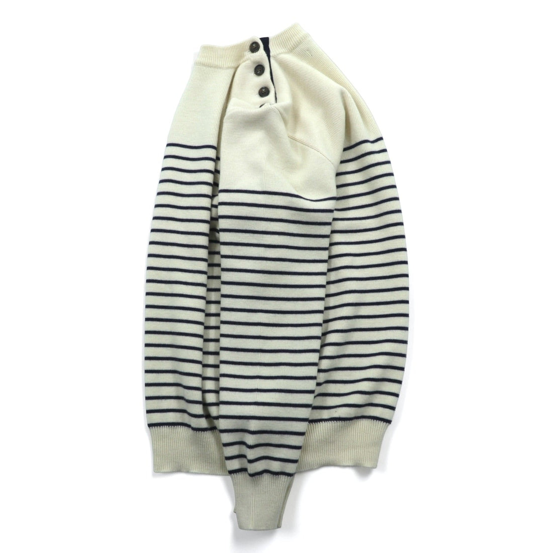 BARNEYS NEW YORK Striped Marine Knit Sweater, Large, Shoulder Buttons
